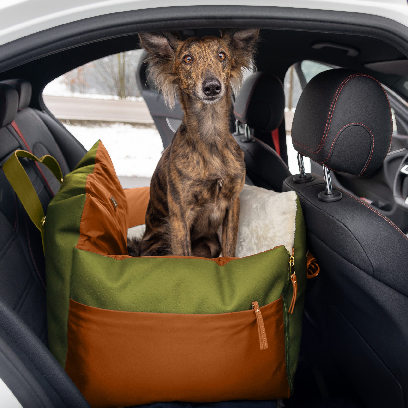 Designer Luxury Dog Car Seat XL | Olive Green