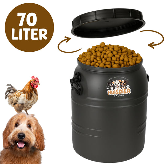 voerton, zwart, 70 liter, hendels, voorkant product