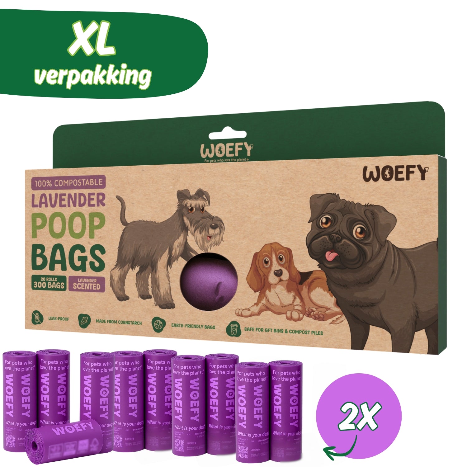 Woefy Poepzakjes 300 stuks Lanvendel Geur